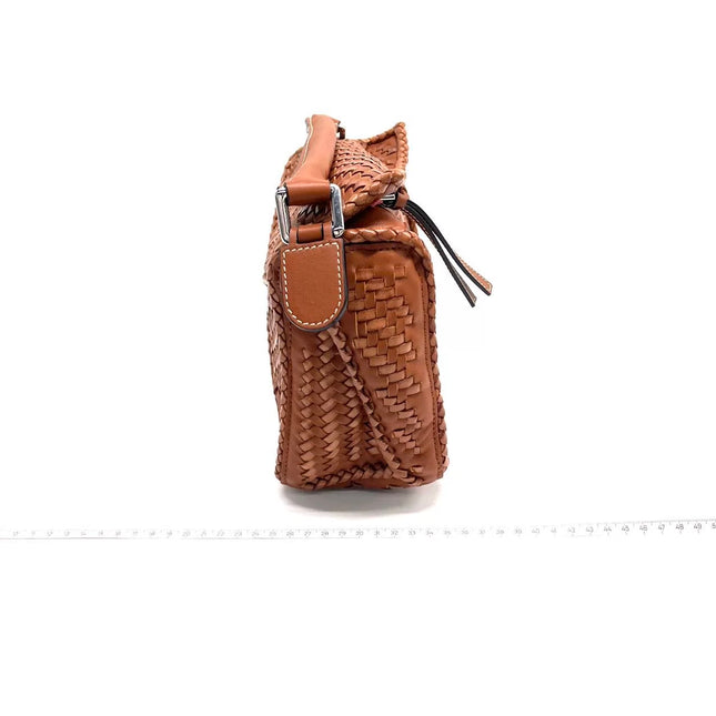 Loewe Puzzle Small Leather Woven Braided Tan Brown Crossbody Bag