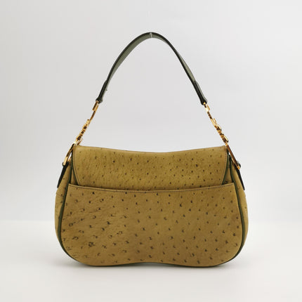Dior Vintage Double Saddle Green Ostrich Leather Gold Hardware
