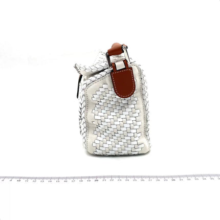 Loewe Puzzle Small Leather Woven Braided White Crossbody Bag