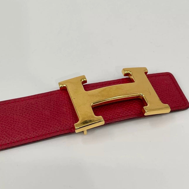 Hermès Constance H Belt Red and Gold Clemence Leather Size 70
