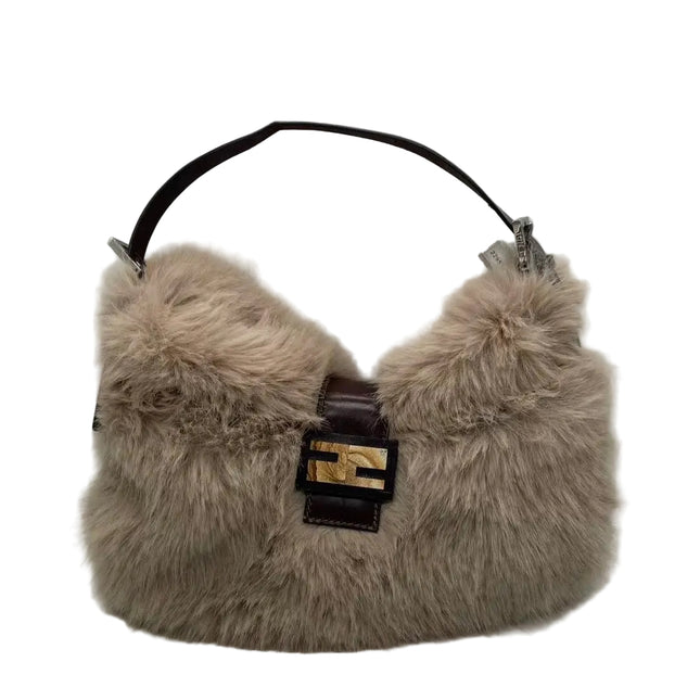 Fendi Baguette Soft Beige Fluffy Fur Shoulder Bag