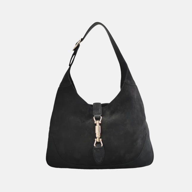 Gucci Jackie 1961 Medium Black Suede Leather Bag-Luxbags