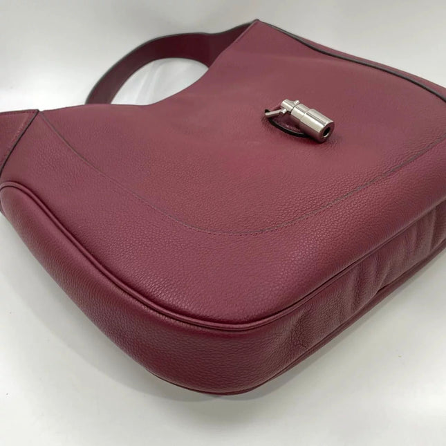 Gucci Jackie 1961 Burgundy Large Pebbled Leather Shoulder Bag with Strap