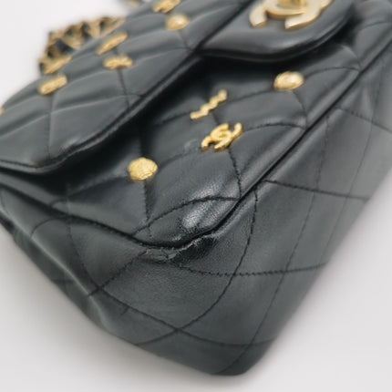 Chanel Classic Flap Mini Egyptian Amulet Black Lambskin Leather Gold Hardware