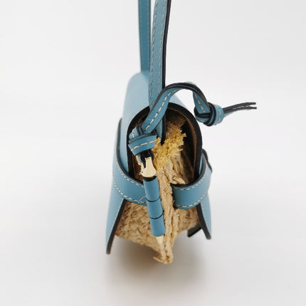 Loewe Gate Mini Blue Leather and Straw Crossbody Bag