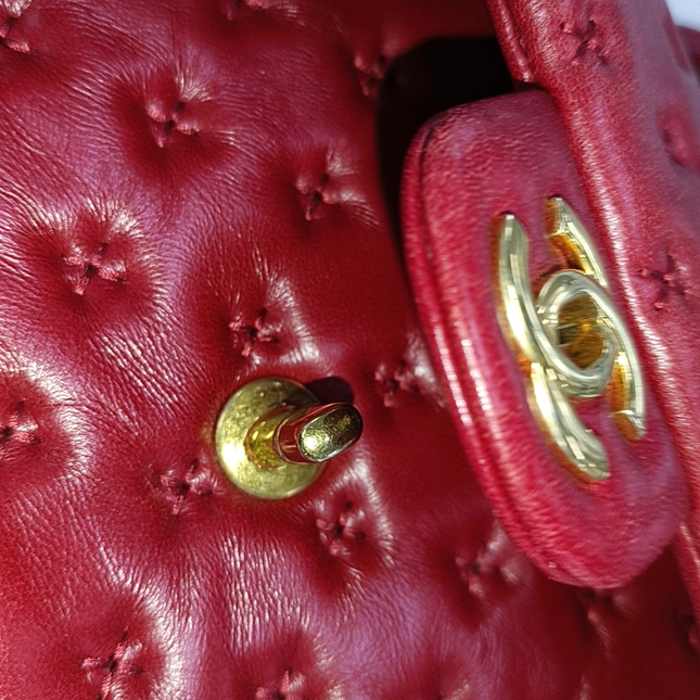 Chanel Paris-Rome Cross Stitch Mini Coco Handle Red Lambskin Crossbody Bag, 2017