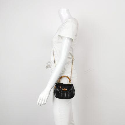 Gucci Bamboo 1947 Night Mini Black Python Snake Skin Evening Bag with Chain
