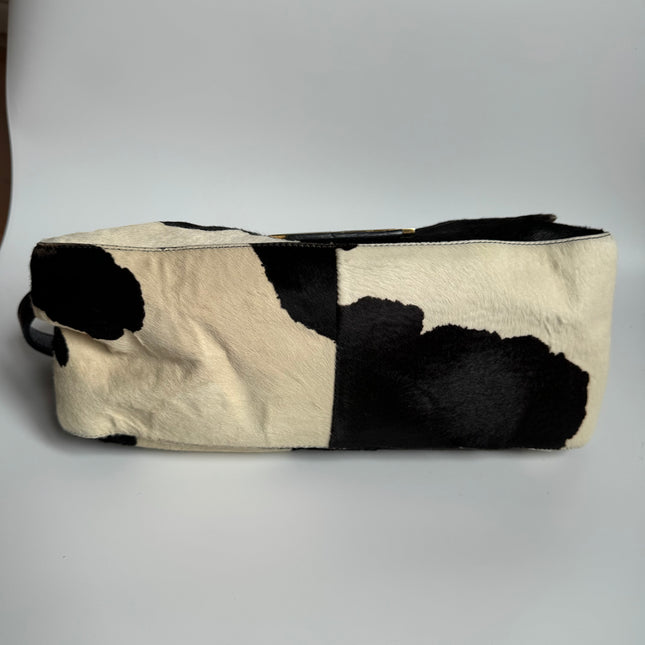 Fendi Mamma Baguette Large Pony hair in Cow Print Black and White