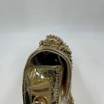 Chanel Classic Flap Mini Square Star Purse Gold Patent Calfskin Leather Mirror Glaze