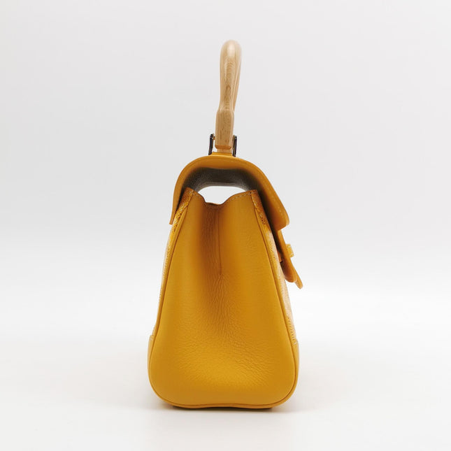 Goyard Saigon Mini Yellow Canvas and Leather Wooden Top Handle Crossbody Bag