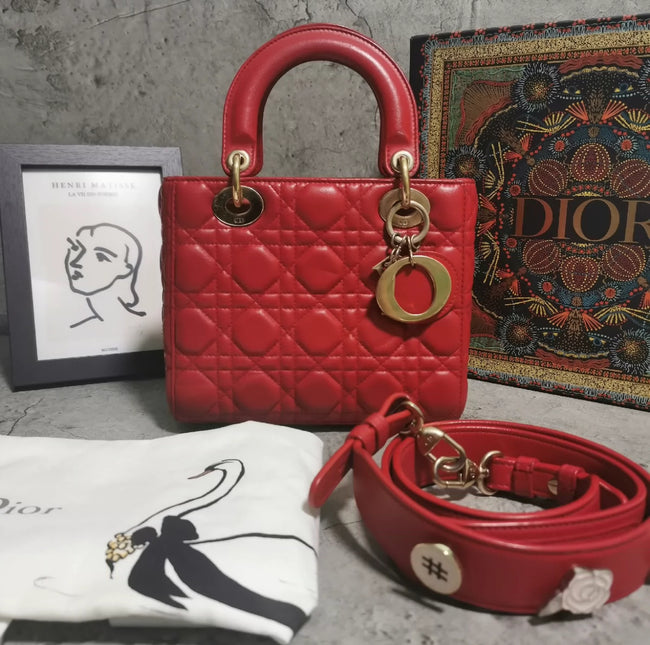 Sold Lady Dior Small My Abcdior Red Lambskin Cannage Leather-Luxbags