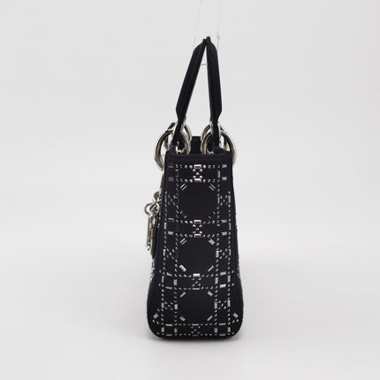 Lady Dior Mini Black Silk with Crystals Silver Hardware