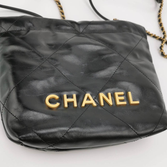 Sold Chanel 22 Hobo Bag Mini Shiny Calfskin Leather Black with Gold-tone Hardware