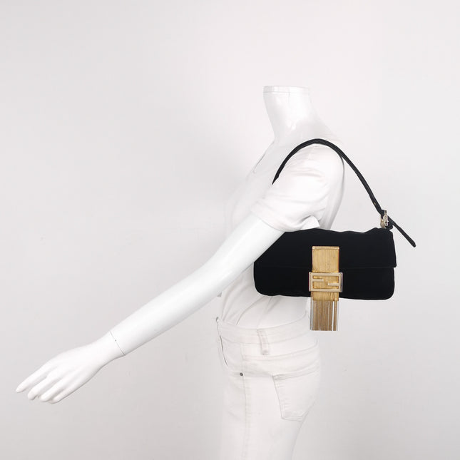 Fendi Baguette Vintage Rare Black Velvet with Gold Metal Tassles