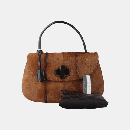 Sold Gucci Bamboo 1947 Top Handle Bag Leather Medium Brown Pony-style Calfskin Leather