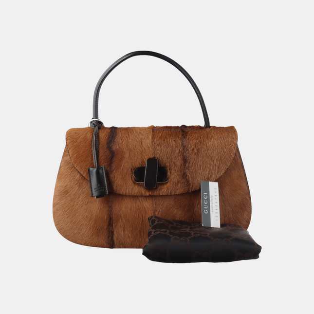 Sold Gucci Bamboo 1947 Top Handle Bag Leather Medium Brown Pony-style Calfskin Leather