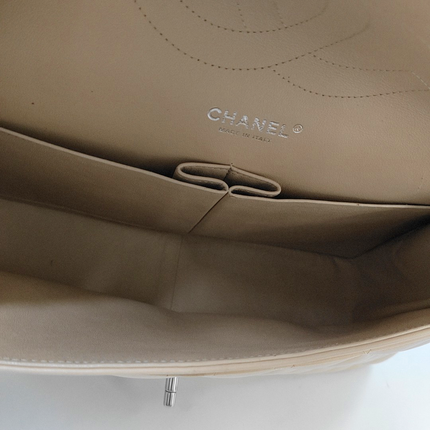 Chanel Classic Flap Jumbo Beige Lambskin Leather Single Flap with Silver Hardware