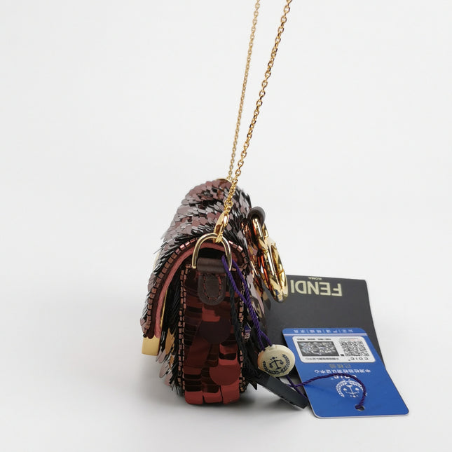 Fendi Nano Baguette Charm Red Sequins Satin Interior Chain Strap