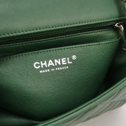 Chanel Classic Flap Mini 2019 Green Lambskin Leather Silver Hardware