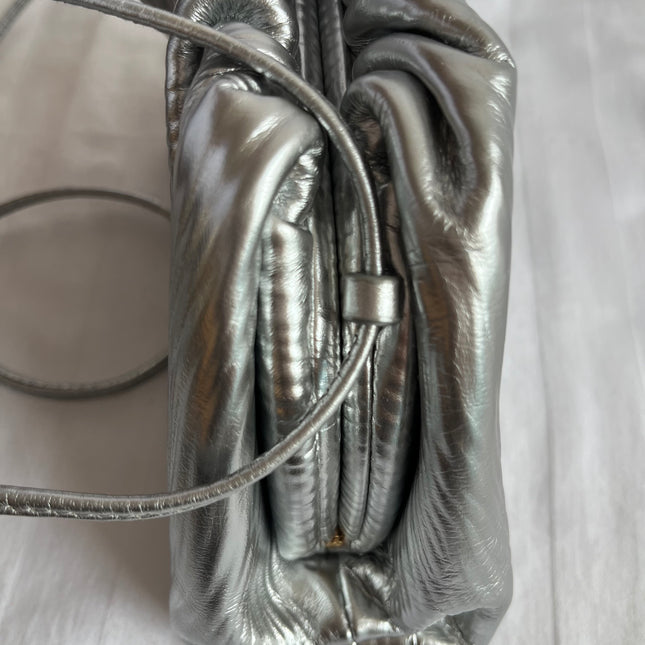 Bottega Veneta Pouch Mini Silver Leather Tree Trunk Pattern Crossbody Bag