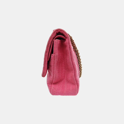 Chanel 2.55 Jumbo Double Flap Pink Fabric Crocodile Print Gold-tone Hardware
