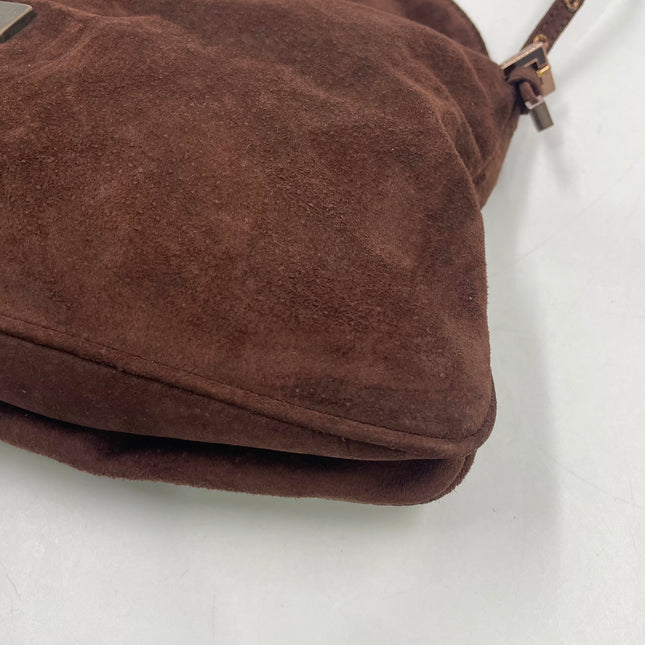 Fendi Baguette Large Dark Brown Suede Leather Shoulder Bag