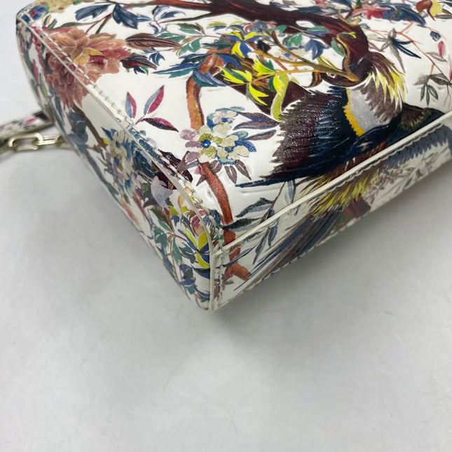 Lady D-Joy Medium Bird and Flower Embroidery Calfskin Leather