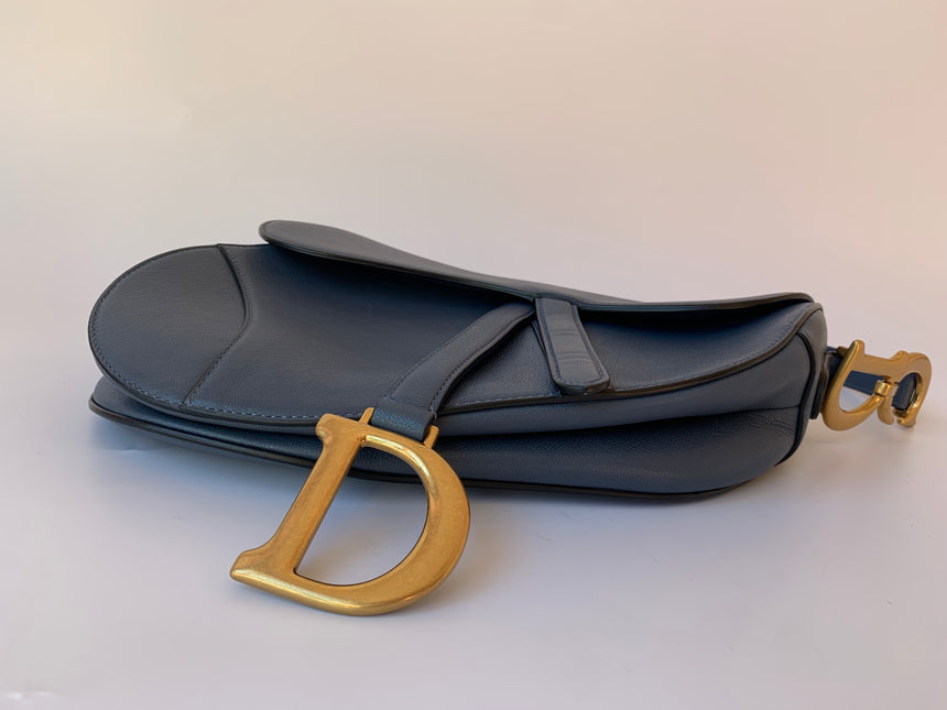 Sold Dior Saddle Blue Grey Medium Leather Handbag