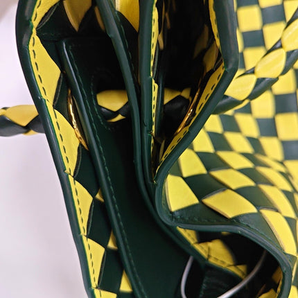 Bottega Veneta Andiamo Large Yellow and Green Checkered Intrecciato Leather Handbag
