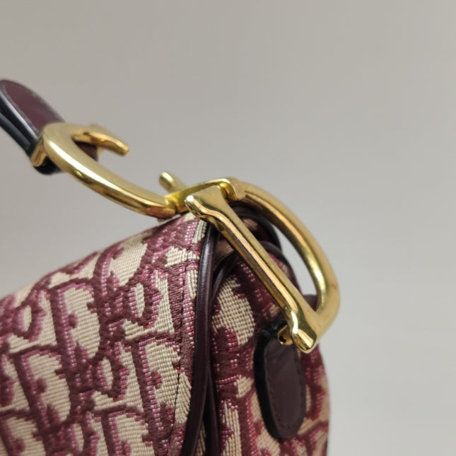Dior Saddle Medium Burgundy Oblique Monogram Canvas with Strap
