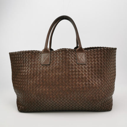 Bottega Veneta Cabat Tote Intreccio Leather Dark Chocolate Brown 44cm