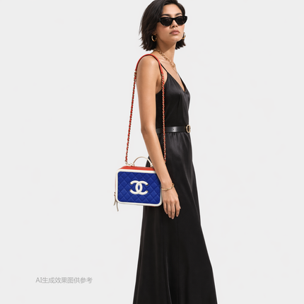 Chanel Filigree Medium Vanity Case Tricolor Caviar Leather, 2018-2019