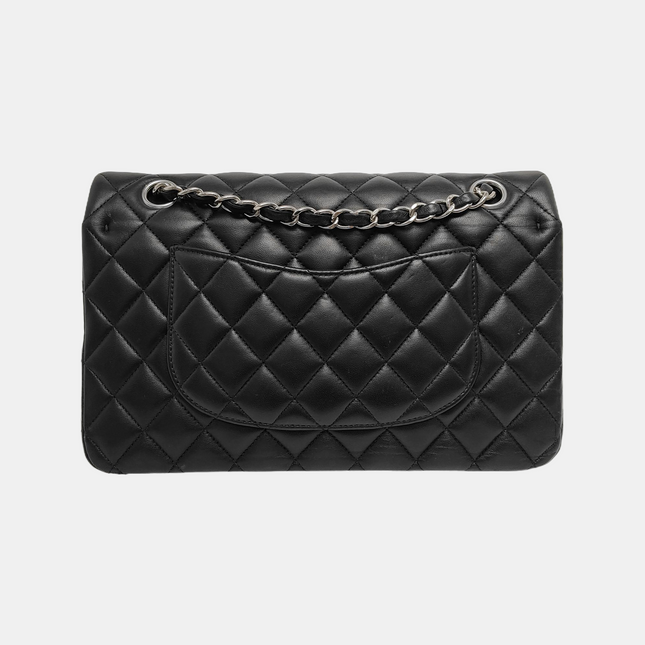 Chanel Timeless Classic Flap Medium Black Lambskin Leather Silver Hardware