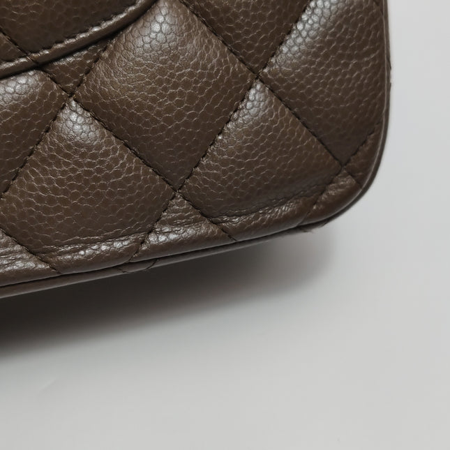Chanel Classic Flap Jumbo 2012 Coffee Brown Caviar Leather Double Flap Silver Hardware
