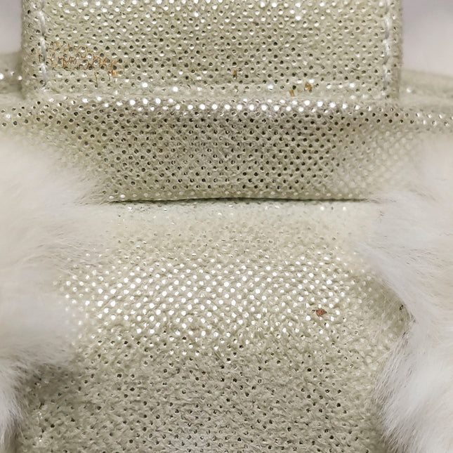 Chanel White Rabbit Fur Kiss Lock Clutch Chain Bag