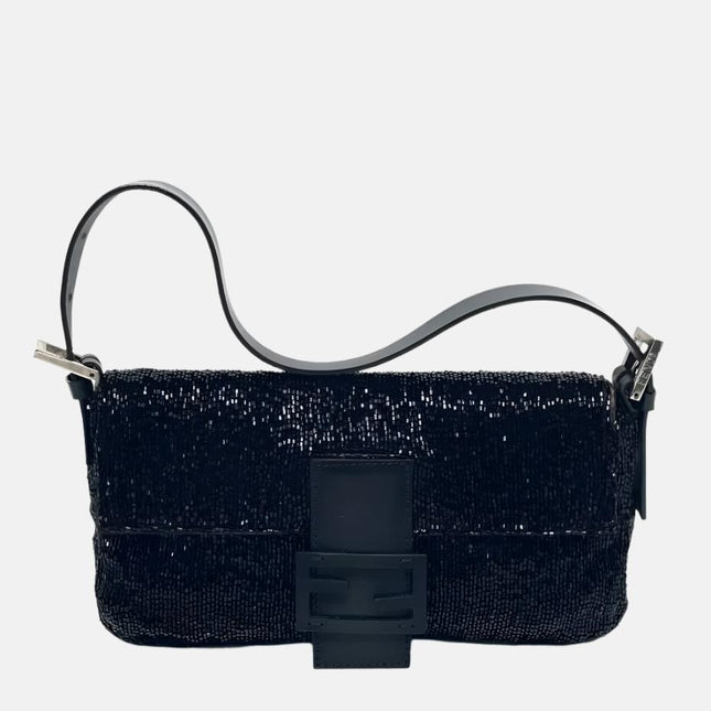 Fendi Baguette Vintage Black Glitter Beads Shoulder Bag-Luxbags