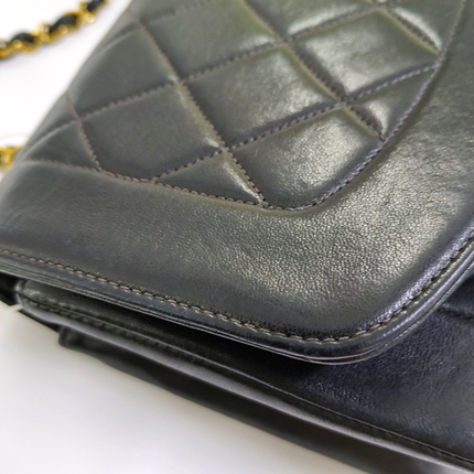 Chanel Diana CC Flap Bag Medium Vintage Black Lambskin Leather with 24k Gold HW, 1991-1994