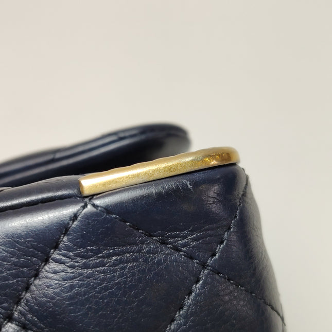 Chanel Rock The Corner Mini Flap Bag Navy Calfskin Leather Gold Hardware Corners 2017-18