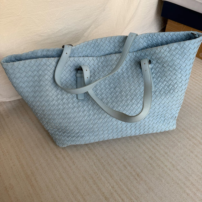Bottega Veneta Cesta Shopper Tote Intrecciato Blue Leather Medium 40cm-Luxbags