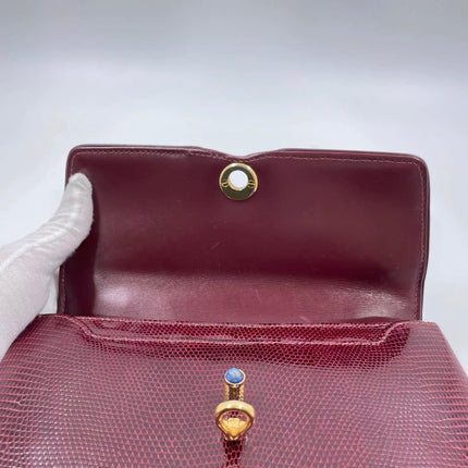 Gucci Vintage Bag Burgundy Lizard Leather Blue Lapis Lazuli Stone Gold-tone Hardware