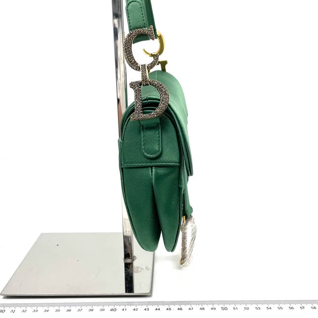 Dior Saddle Mini 2019 Silk Emerald Green with crystals