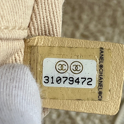Chanel Deauville Tote Gold Beige Cloth Leather Chain Strap Small 34cm