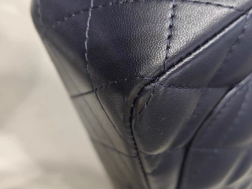 Chanel Classic Flap Mini Rectangular Navy Lambskin Leather Gold Hardware Microchip