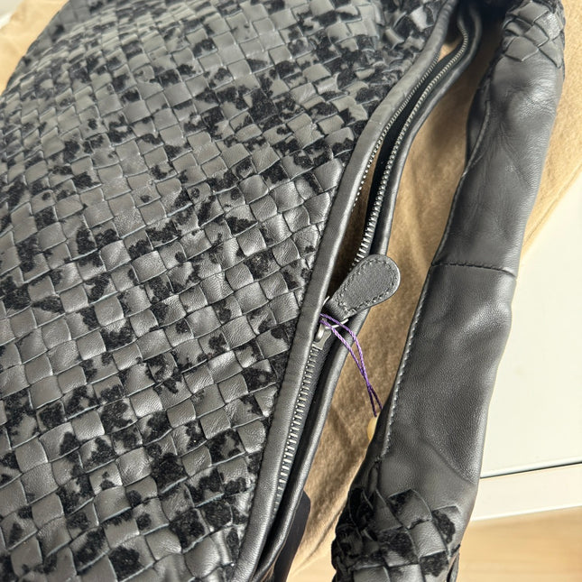 Sold Bottega Veneta Veneta Hobo Medium Leather and Velvet Black 47cm