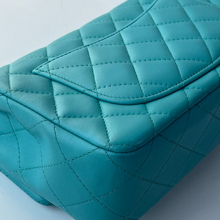 Chanel Classic Flap Mini Turquoise Blue Lambskin Leather Gold Hardware 2014