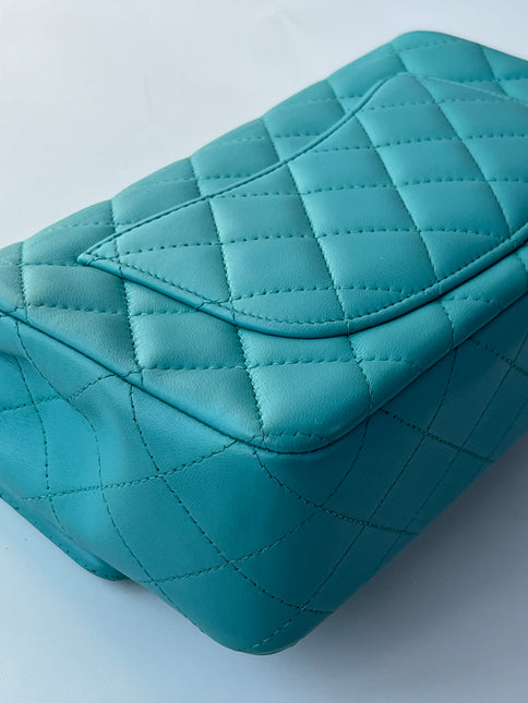Chanel Classic Flap Mini Turquoise Blue Lambskin Leather Gold Hardware 2014