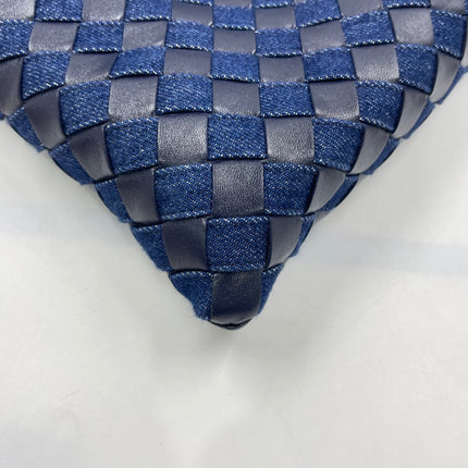 Bottega Veneta Hop Large Leather and Denim Intrecciato Navy Hobo Bag 55cm