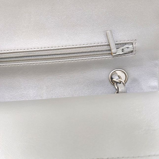 Chanel Timeless Classic Flap Medium Grey Lambskin Leather Silver Hardware