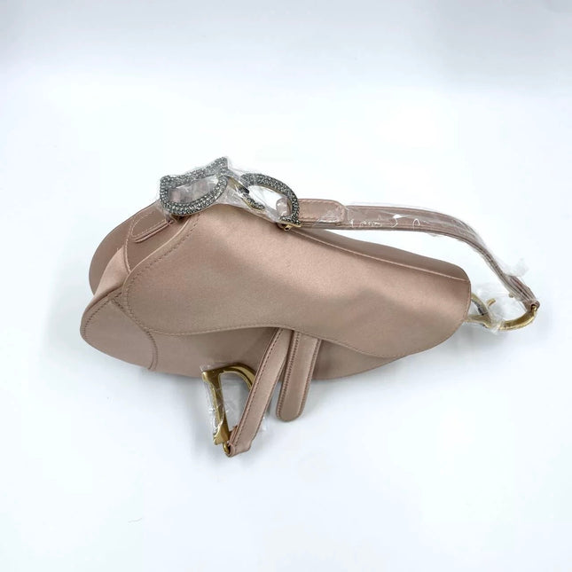 Dior Saddle Mini Pink Silk Satin with Crystal Buckle