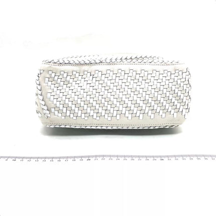 Loewe Puzzle Small Leather Woven Braided White Crossbody Bag